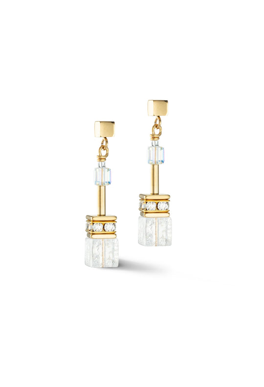 Coeur De Lion Gold Plated GeoCUBE®  Rock Crystal Earrings 3018/21-1416