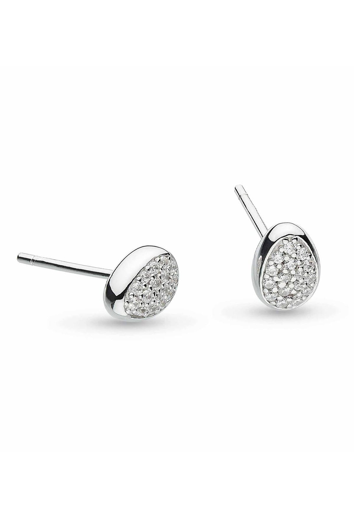 Silver Kit Heath Coast Pebble earrings with sparkling pave cubic zirconia detail; studio shot conveys luxury.