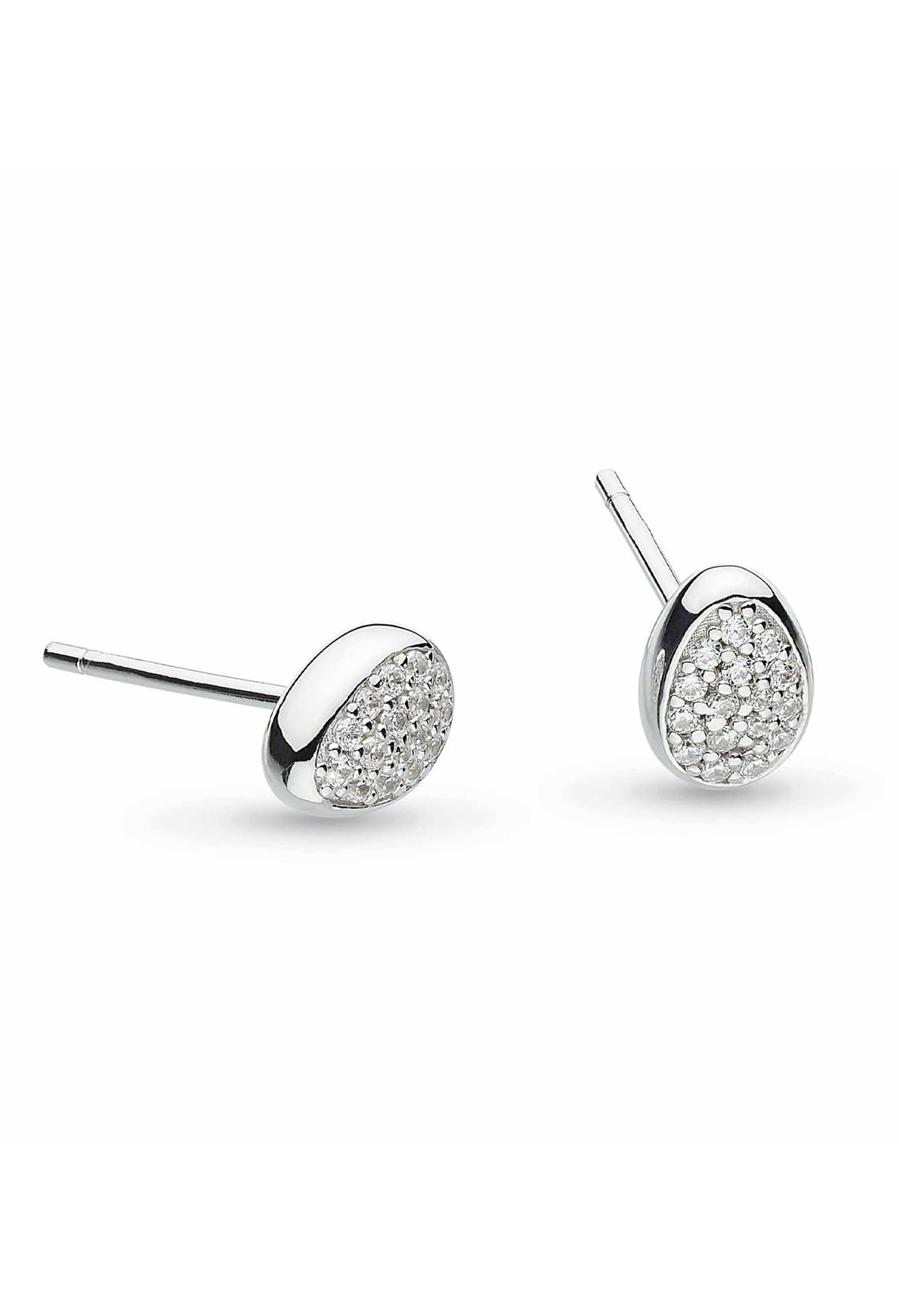 Silver Kit Heath Coast Pebble earrings with sparkling pave cubic zirconia detail; studio shot conveys luxury.