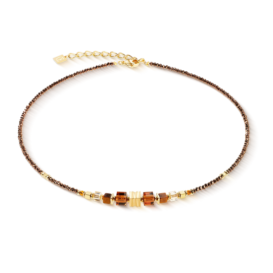 Coeur De Lion Wave Cube Flow Golden Brown Necklace 3044/10-116