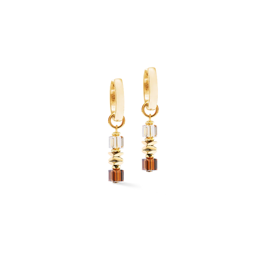 Coeur De Lion Wave Cube Flow Golden Brown Hoop Earrings 3044/21-116