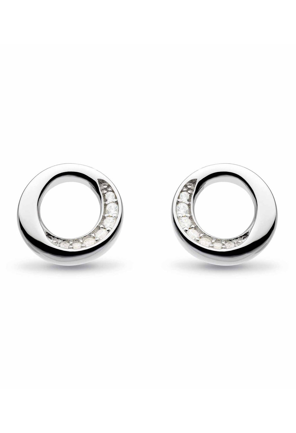 Silver stud earrings with pavé-set CZ stones, showing the Bevel Cirque design detail, Kit Heath jewelry.