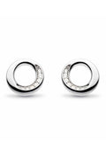 Silver stud earrings with pavé-set CZ stones, showing the Bevel Cirque design detail, Kit Heath jewelry.