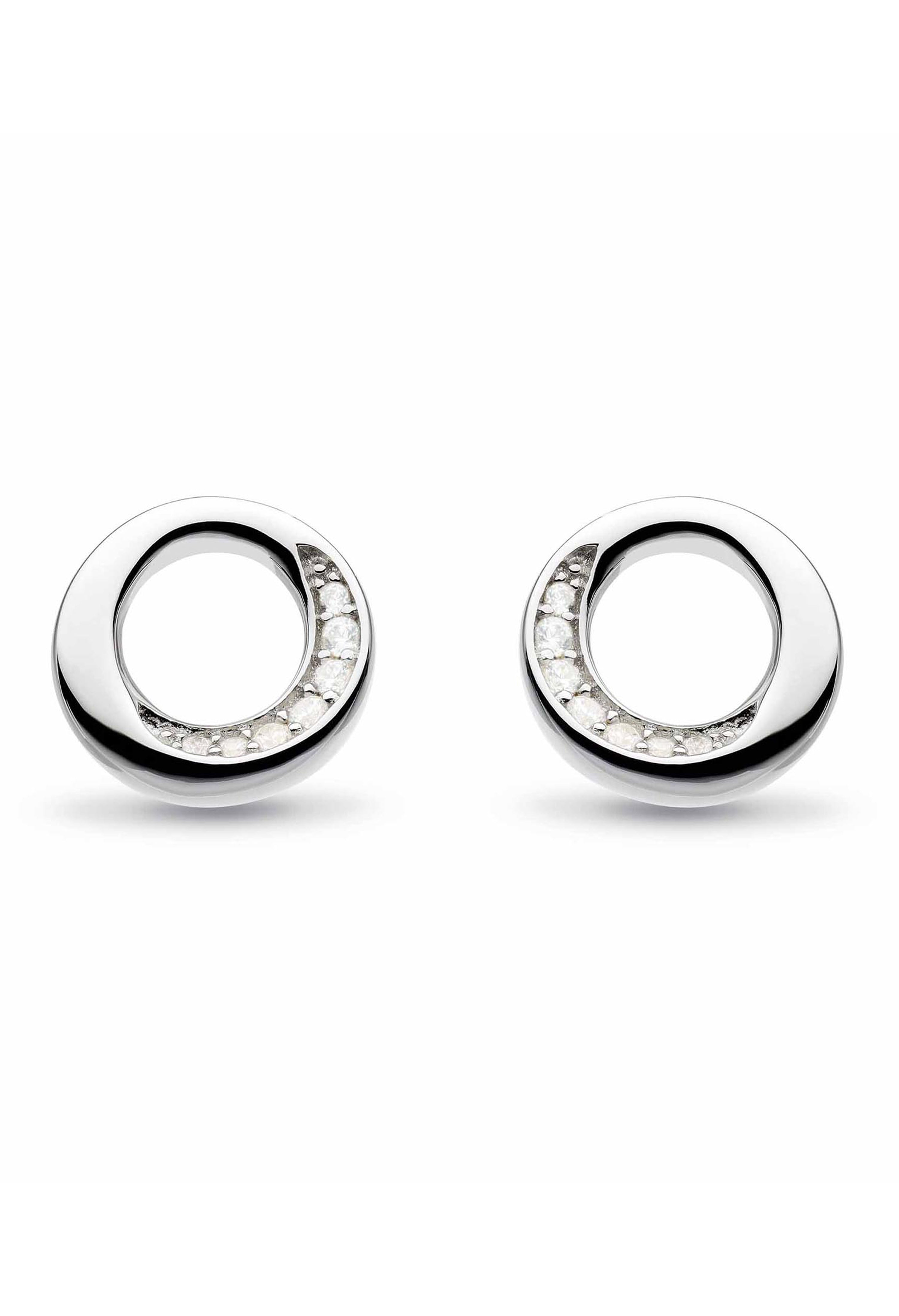 Silver stud earrings with pavé-set CZ stones, showing the Bevel Cirque design detail, Kit Heath jewelry.