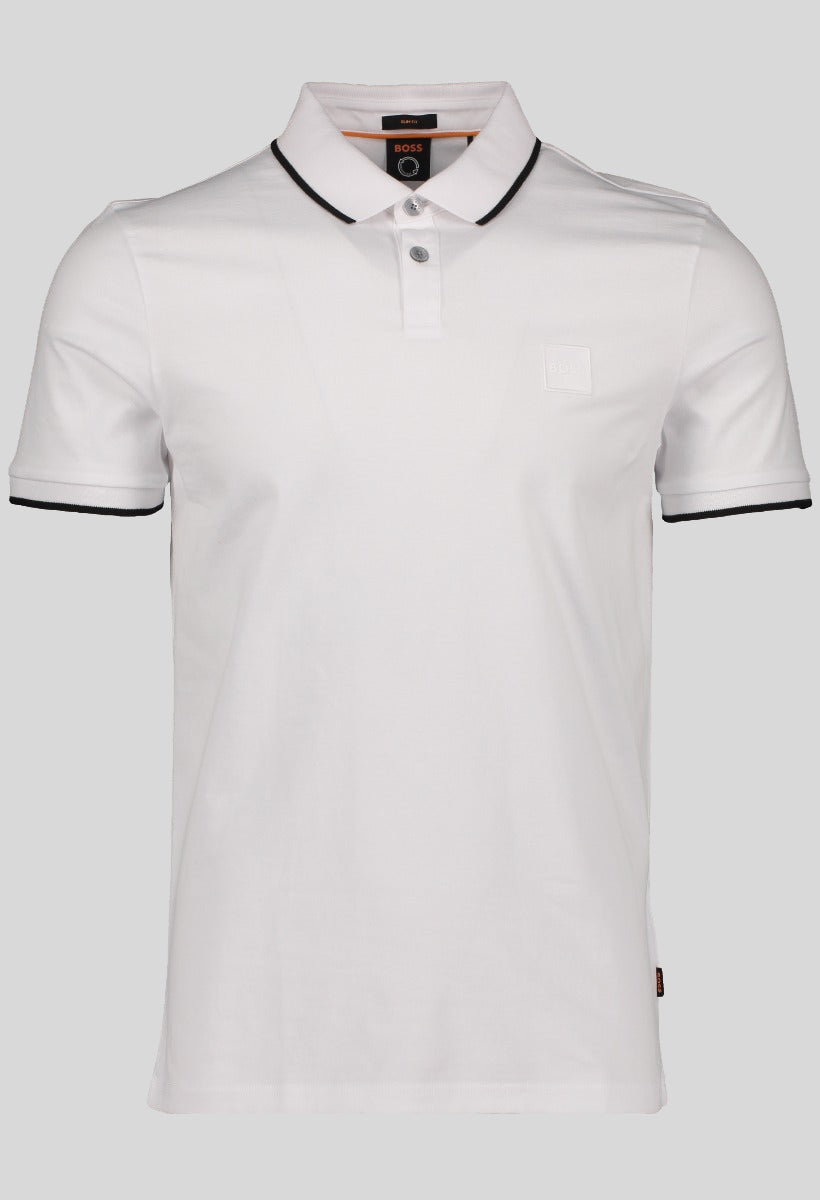 Men's BOSS Orange Passertip White Short Sleeve Slim Fit Polo Shirt