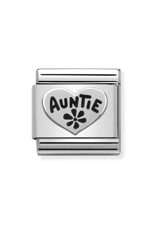 Nomination Composable Classic Link Oxidized Symbols Auntie Heart in Stainless Steel and Sterling Silver