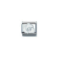 Nomination charm showcasing a white rose with a sparkling center stone. Elegant composable link for personalized bracelets.