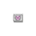 Nomination charm featuring a pink heart-shaped CZ stone, set in a 925 silver composable link.