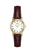 The Citizen Ladies Eco-Drive Date White Dial Strap Watch, a gold-tone metal watch from Citizen, available at OD’s Jewellers in St Helens.