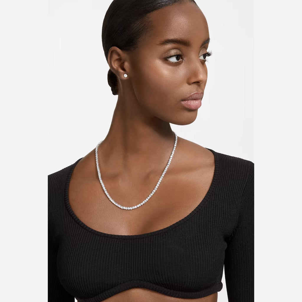 Swarovski Matrix Tennis Necklace & Earring Set, silver rhodium-plated jewelry set from Swarovski, available at OD’s Jewellers in St Helens.