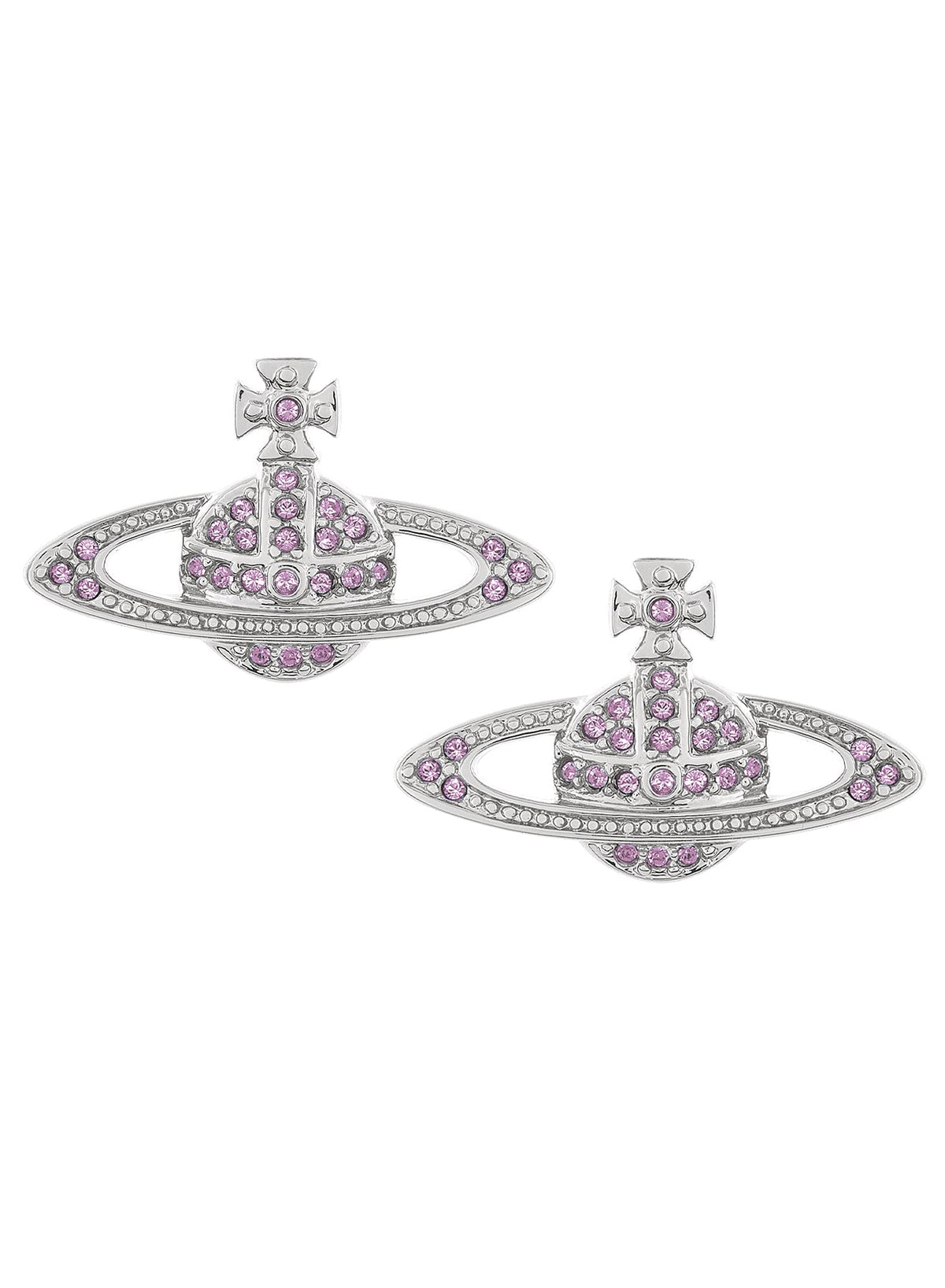 Vivienne Westwood Platinum Plated Violet Crystal Mini Bas Relief Earrings