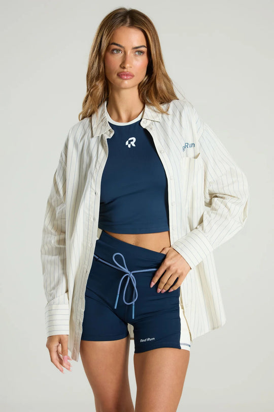 Women's Red Run Activewear Relaxed Pinstripe Shirt in Beige