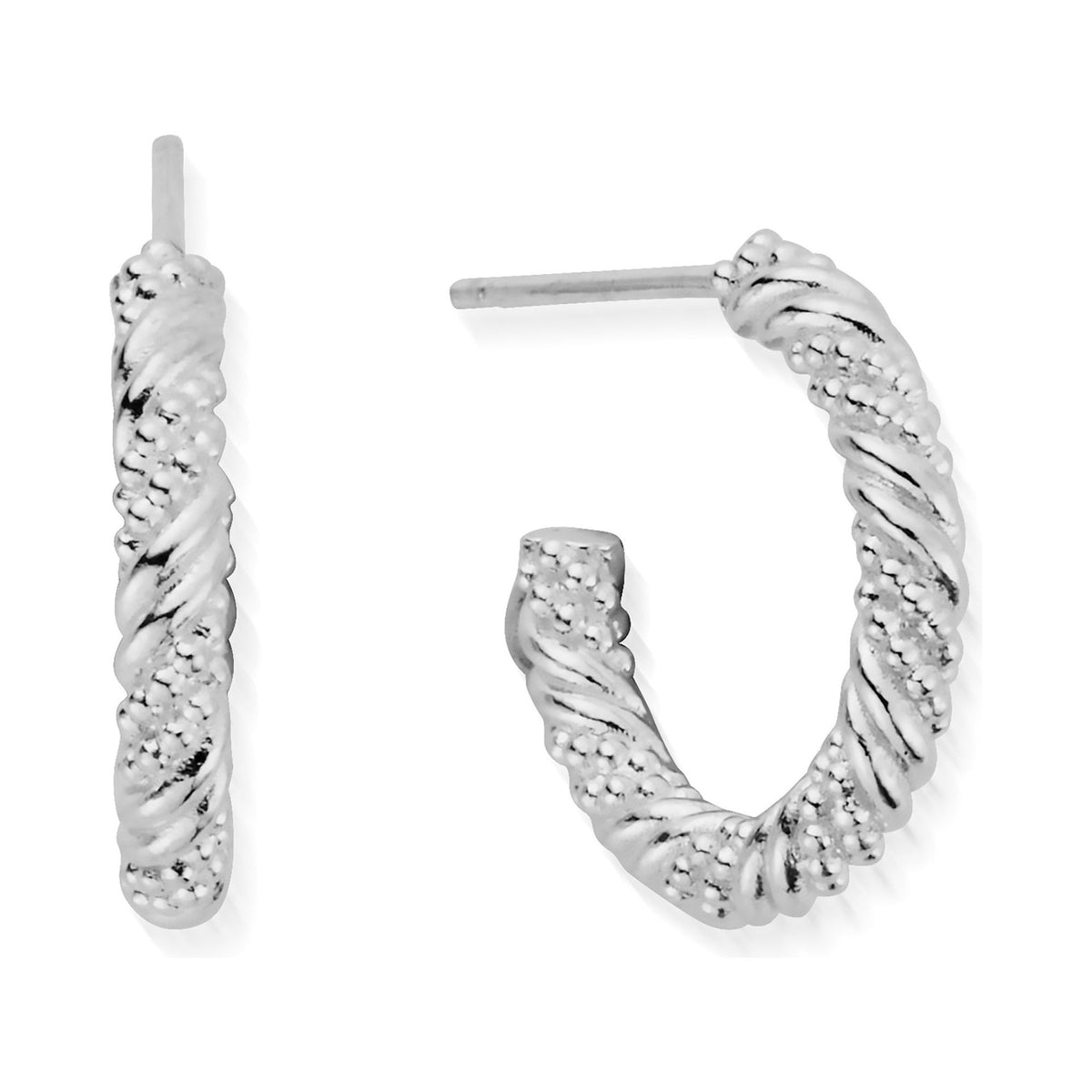 ChloBo Entwined Passion Hoop Earrings, textured silver, showcasing the intricate twisted design.