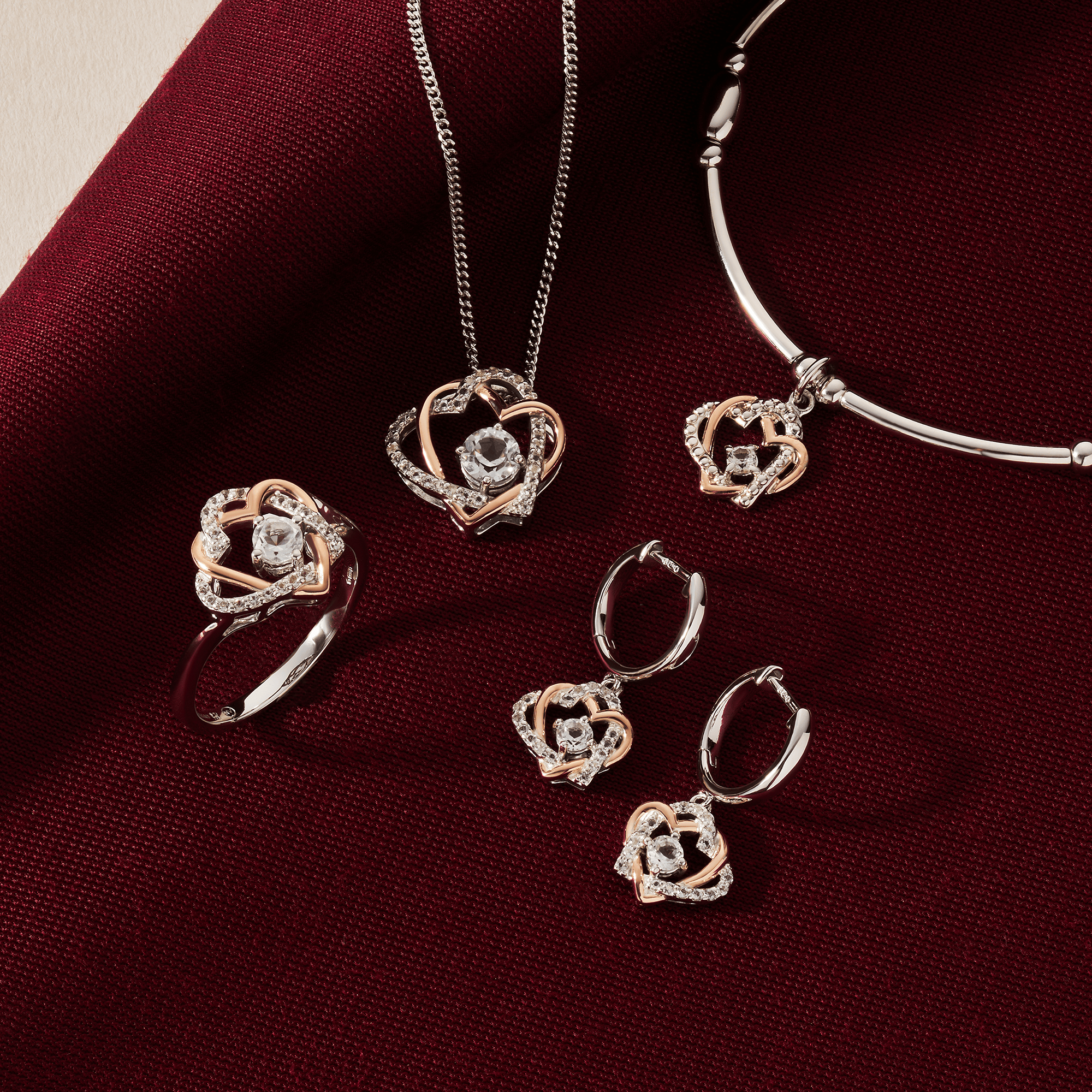 Clogau Forever Yours Hearts Affinity Bracelet With White Topaz In Sterling Silver 3SAFF0361