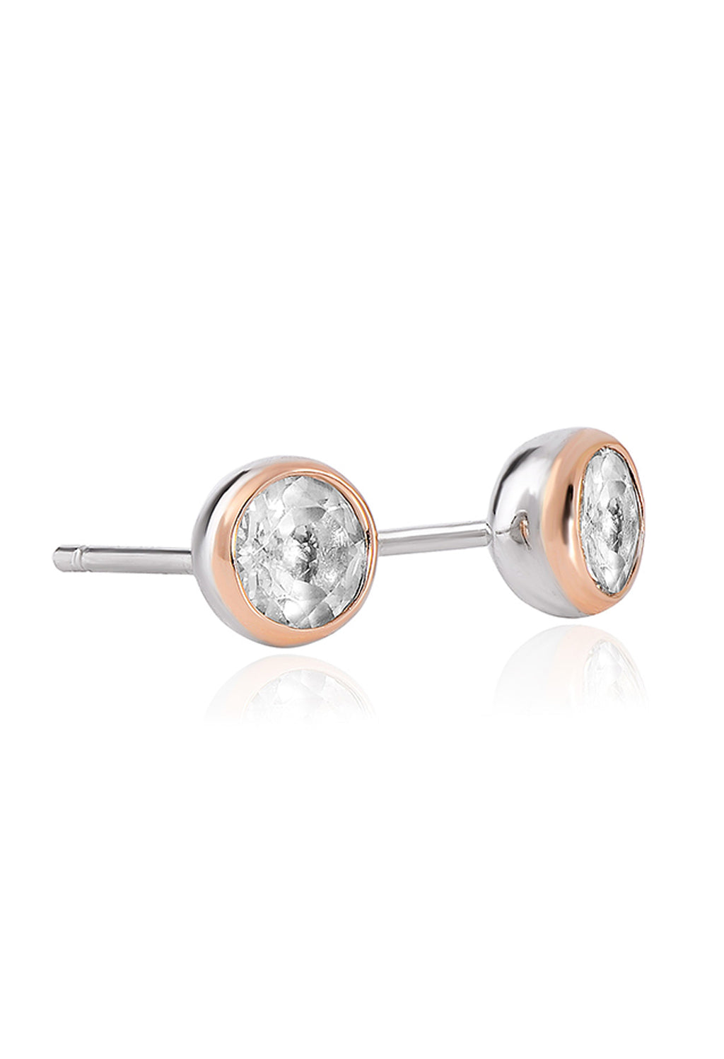 Clogau stud earrings featuring white topaz stones, sterling silver & rose gold accents. Jewelry for women.