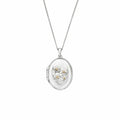 Silver floral locket necklace.
