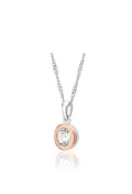 Clogau Celebration pendant featuring a sparkling white topaz in sterling silver and rose gold details.