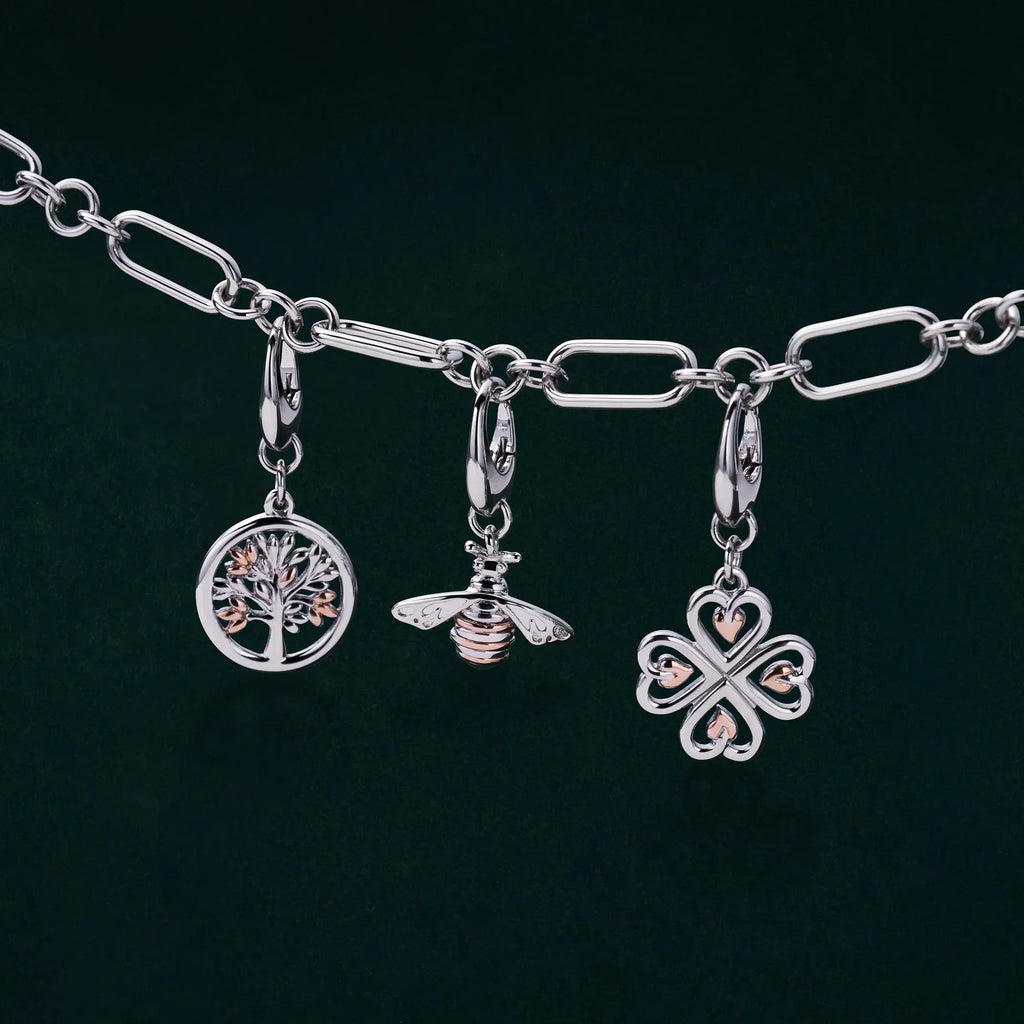 The Clogau Insignia Charm Bracelet, a silver sterling bracelet from Clogau, available at OD’s Jewellers in St Helens.
