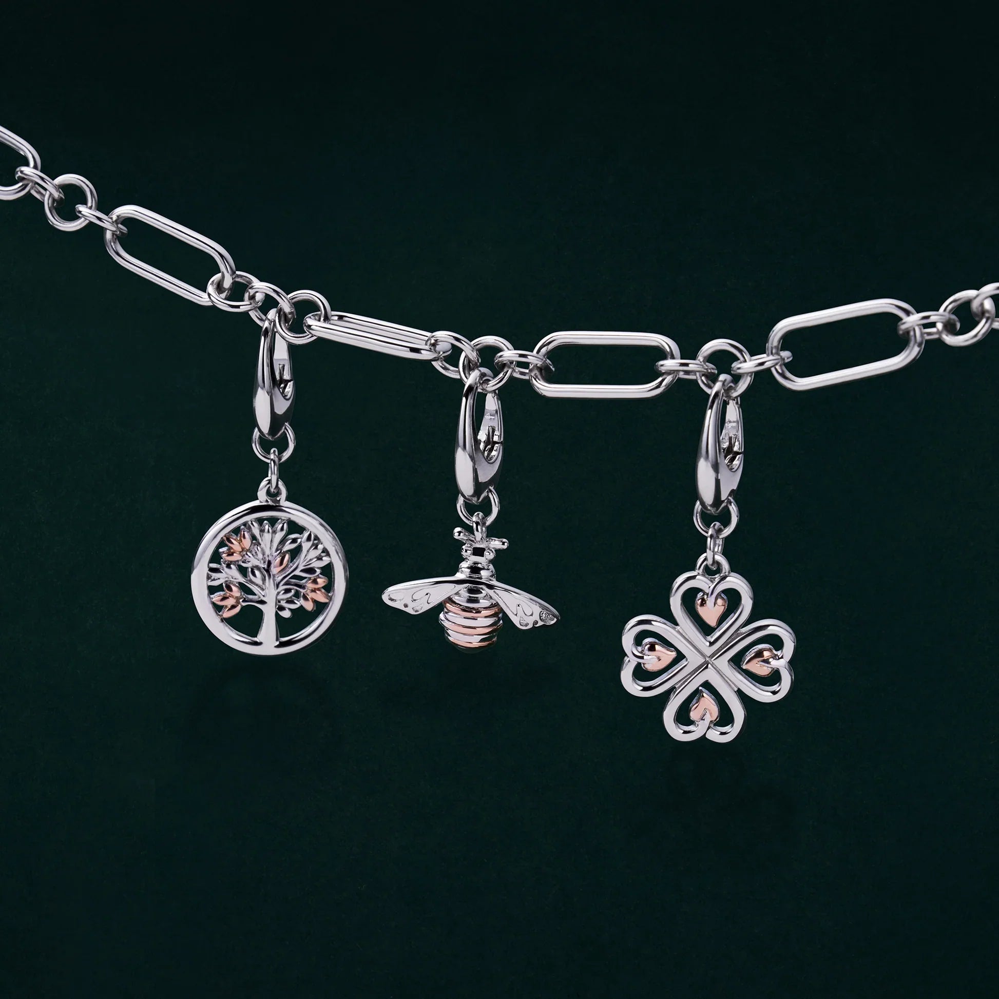 The Clogau Insignia Charm Bracelet, a silver sterling bracelet from Clogau, available at OD’s Jewellers in St Helens.