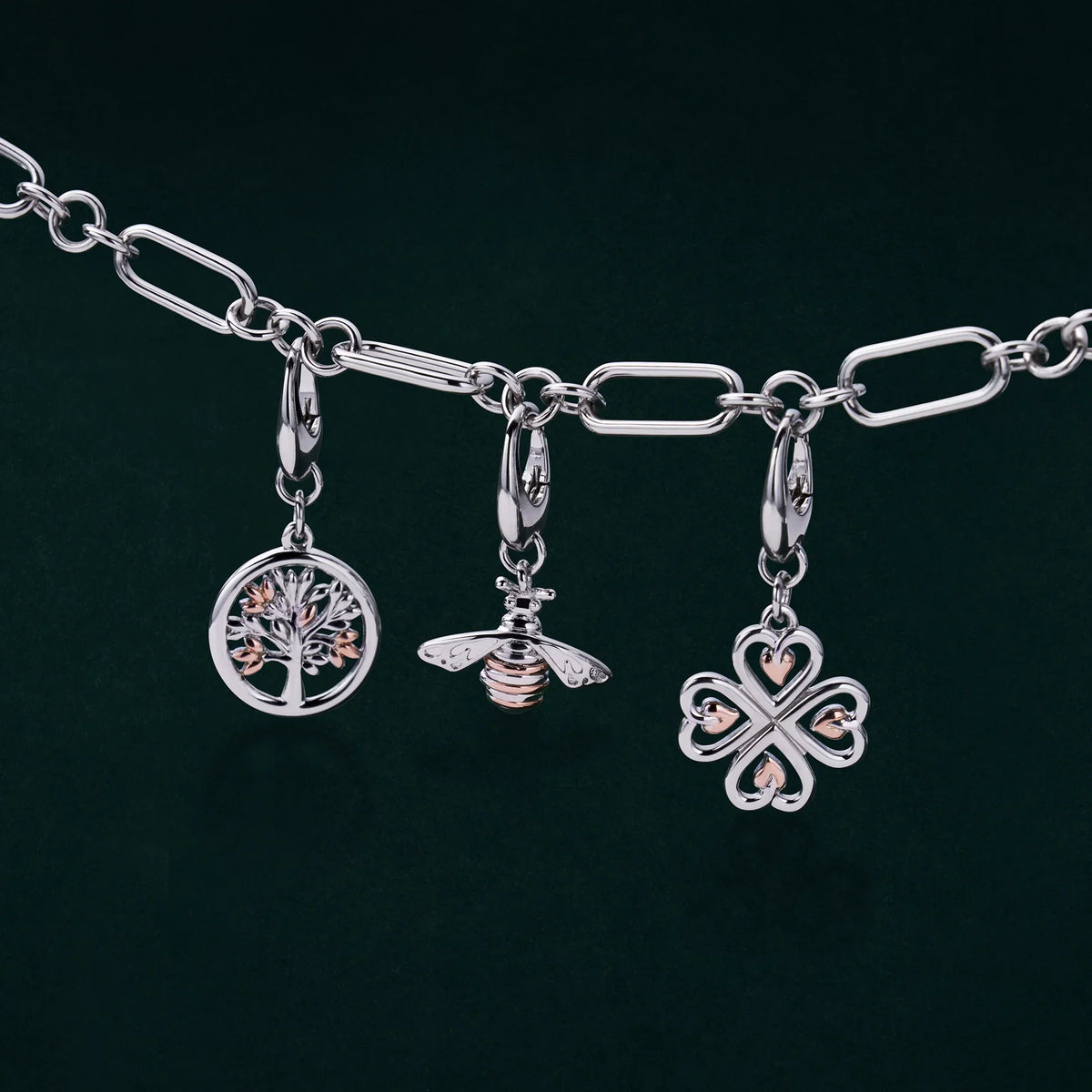 The Clogau Insignia Charm Bracelet, a silver sterling bracelet from Clogau, available at OD’s Jewellers in St Helens.