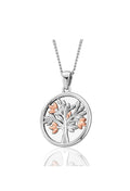 Clogau Tree of Life pendant in sterling silver and rose gold. Symbolic jewelry design.