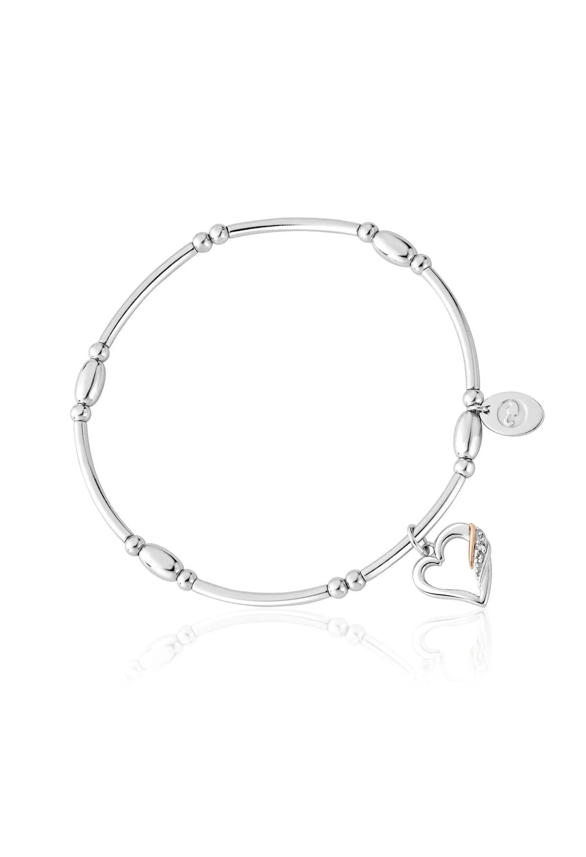 Silver Clogau Affinity bracelet with a heart charm, featuring white topaz. Elegant jewelry piece.