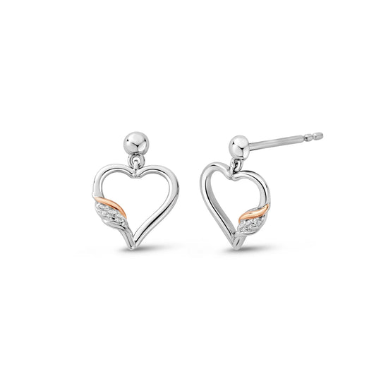 Clogau Past Present Future Heart Earrings With White Topaz in Sterling Silver