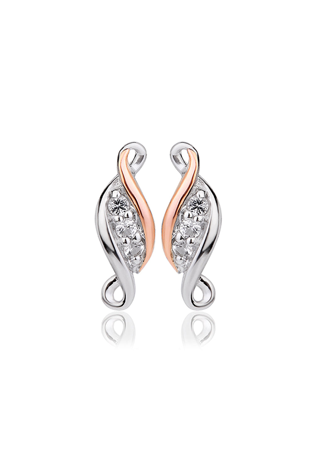 Elegant Clogau earrings showcasing a past, present, future design in sterling silver with white topaz accents.