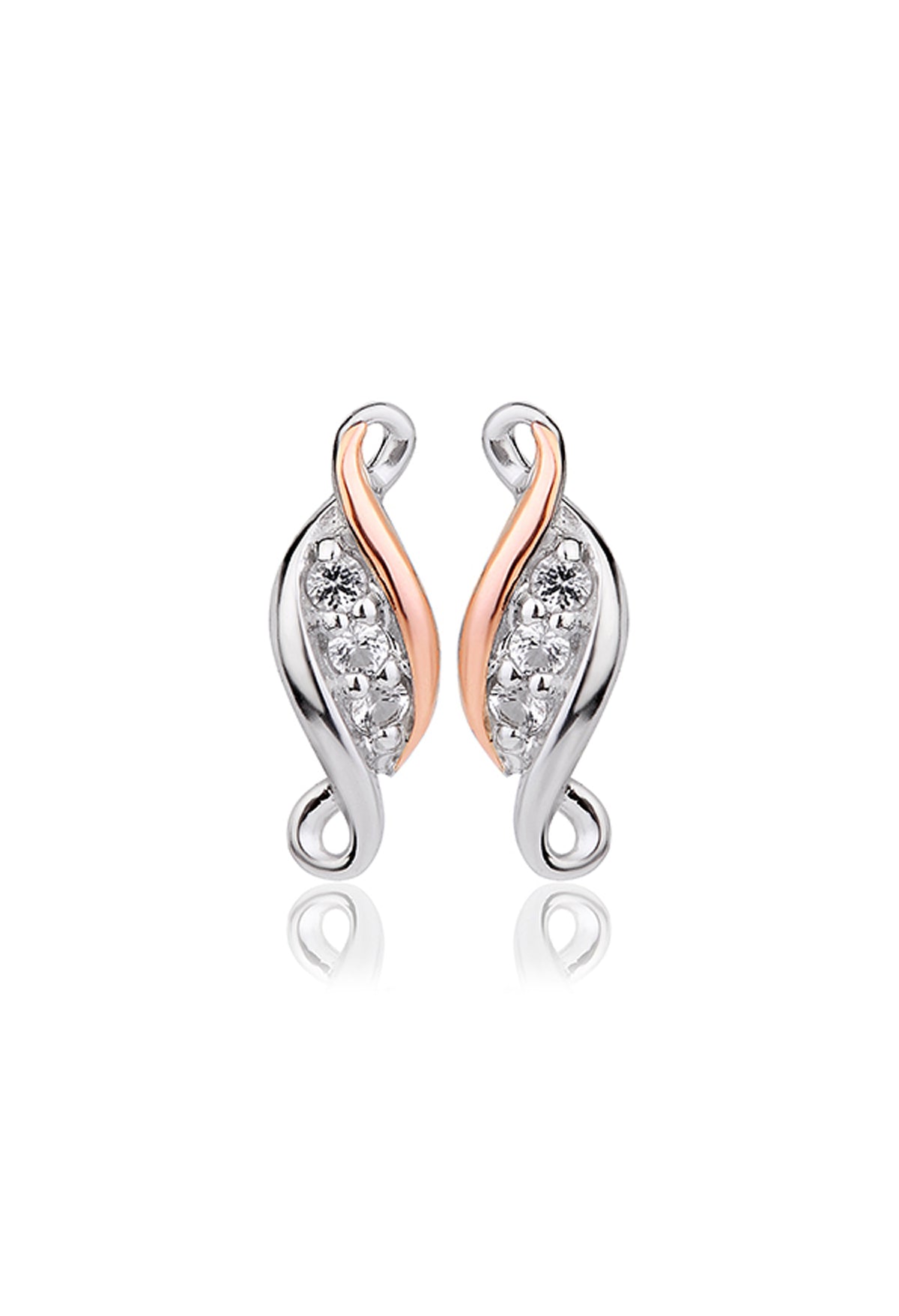 Elegant Clogau earrings showcasing a past, present, future design in sterling silver with white topaz accents.