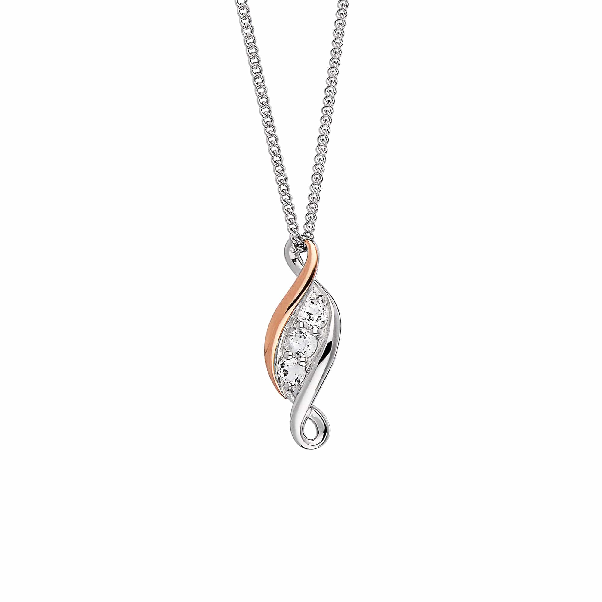 Clogau Silver Past Present Future White Topaz Pendant Necklace 3SPPFP