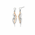 Two-tone drop earrings with gemstones.