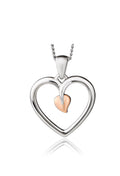 Clogau Tree of Life heart pendant necklace in sterling silver with rose gold accents, jewelry detail.