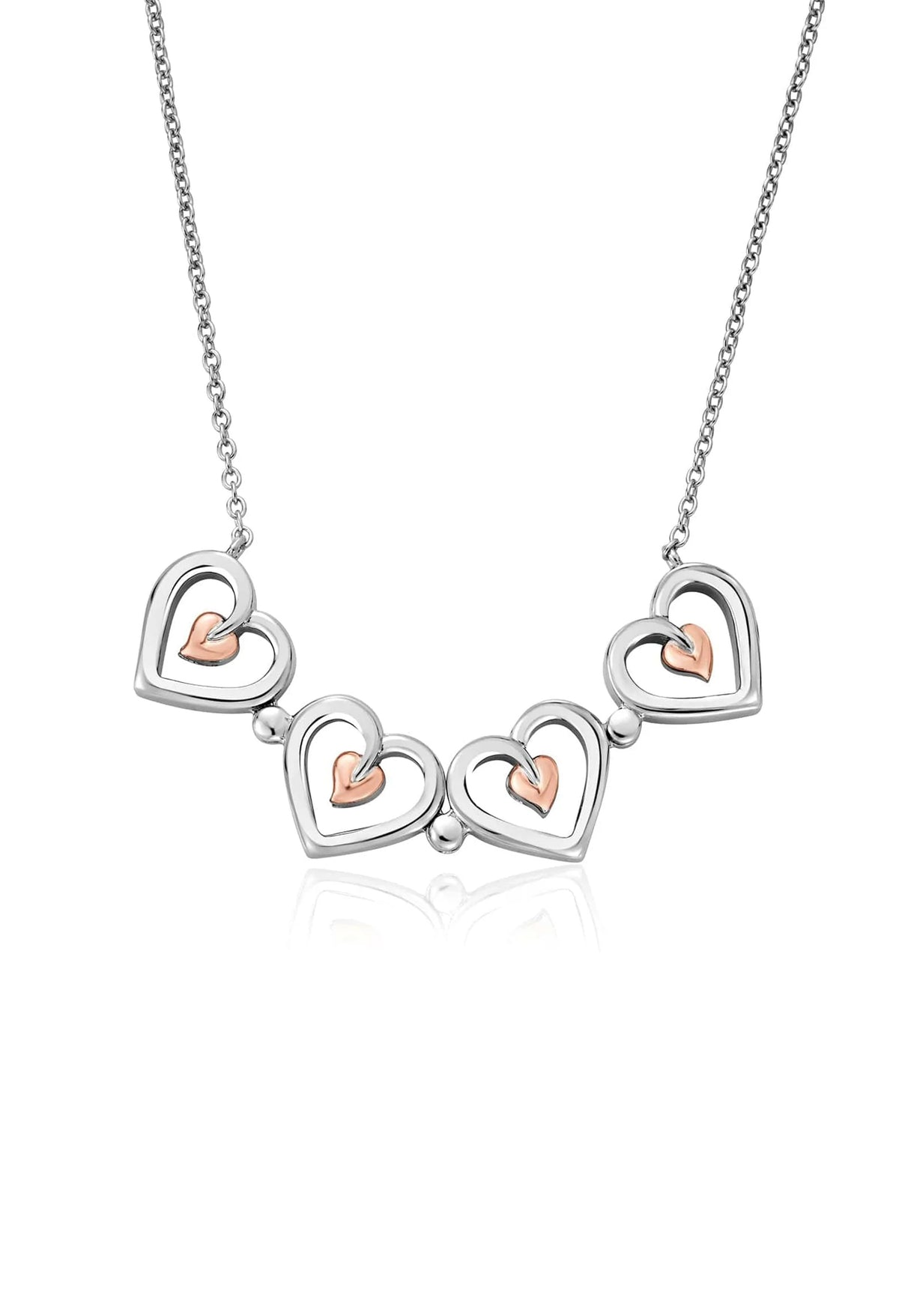 Clogau Tree Of Life heart pendant necklace. Sterling silver Celtic design with rose gold heart.