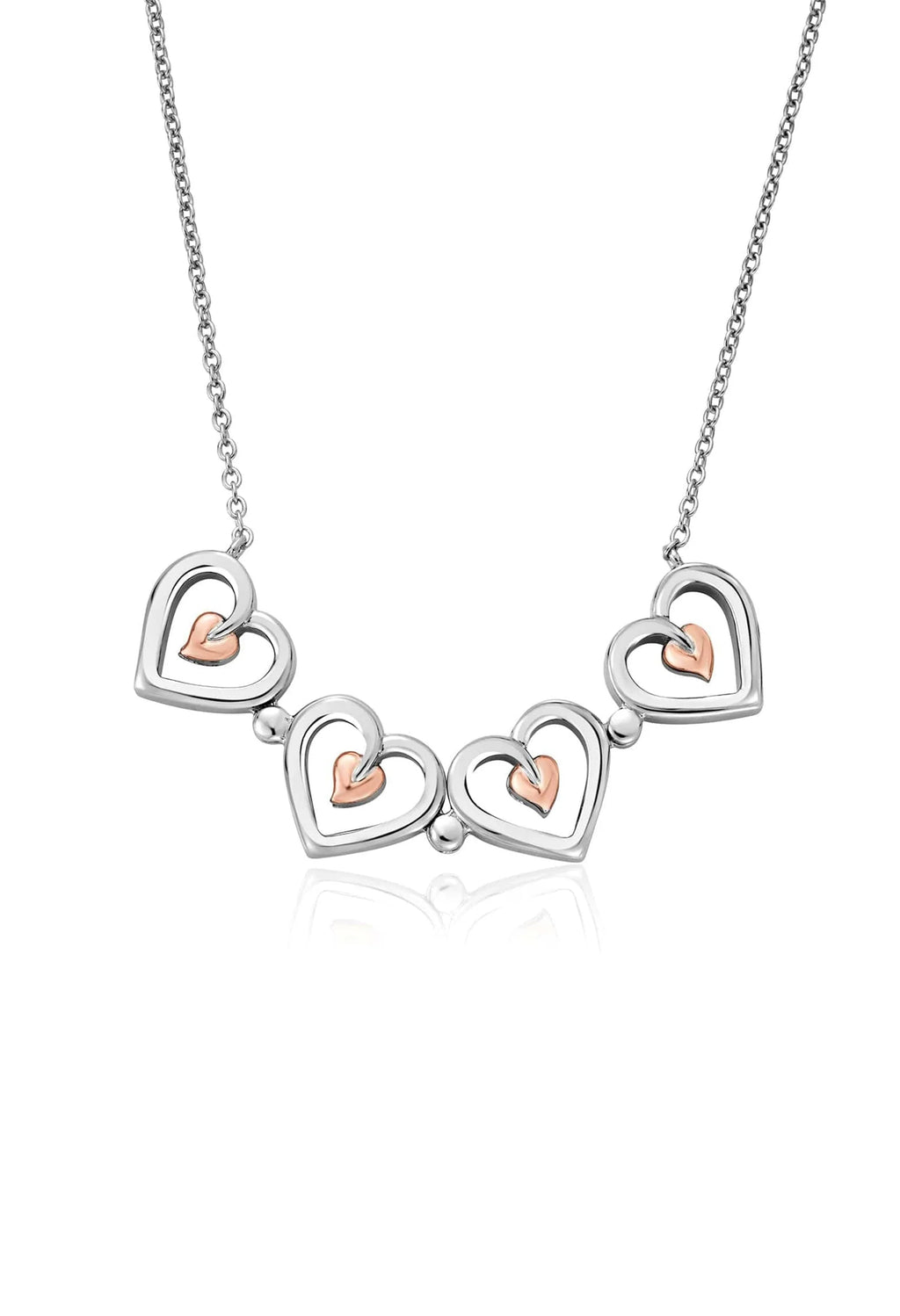 Clogau Tree Of Life heart pendant necklace. Sterling silver Celtic design with rose gold heart.