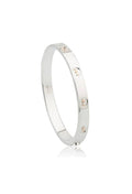 Sterling silver Clogau Insignia bangle from the Heritage Collection, featuring rose gold Welsh dragon emblems in circular