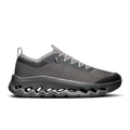 A single On Cloudrunner sneaker in dark gray and black, shown from a side profile on a clean white background.