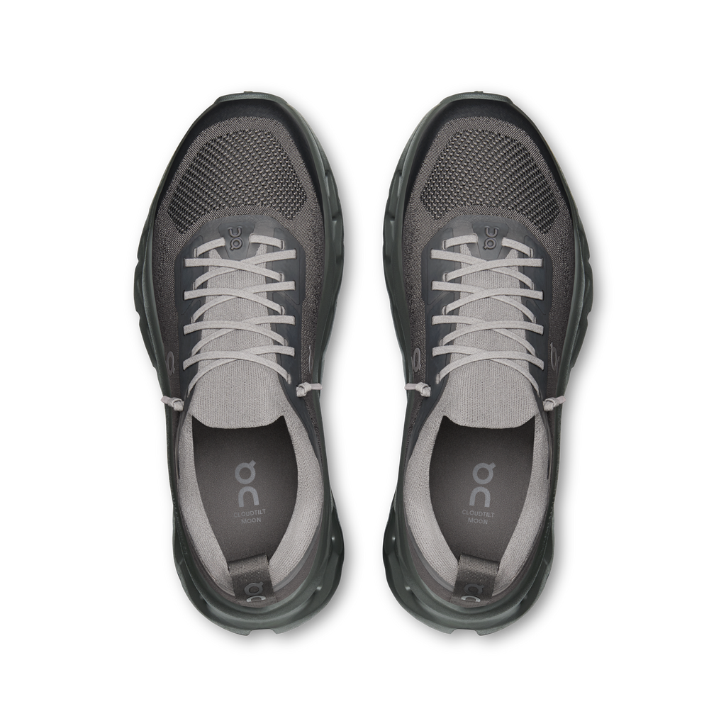 A pair of dark gray and light gray athletic sneakers shown from a top-down view on a plain white background.