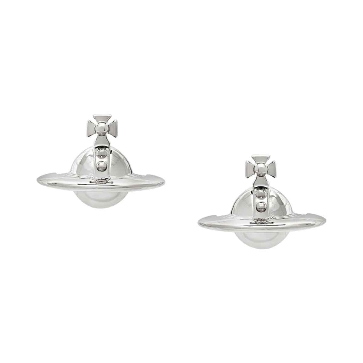Vivienne Westwood Solid Orb Earrings, platinum plated silver jewelry from Vivienne Westwood, OD’s Jewellers in St Helens.
