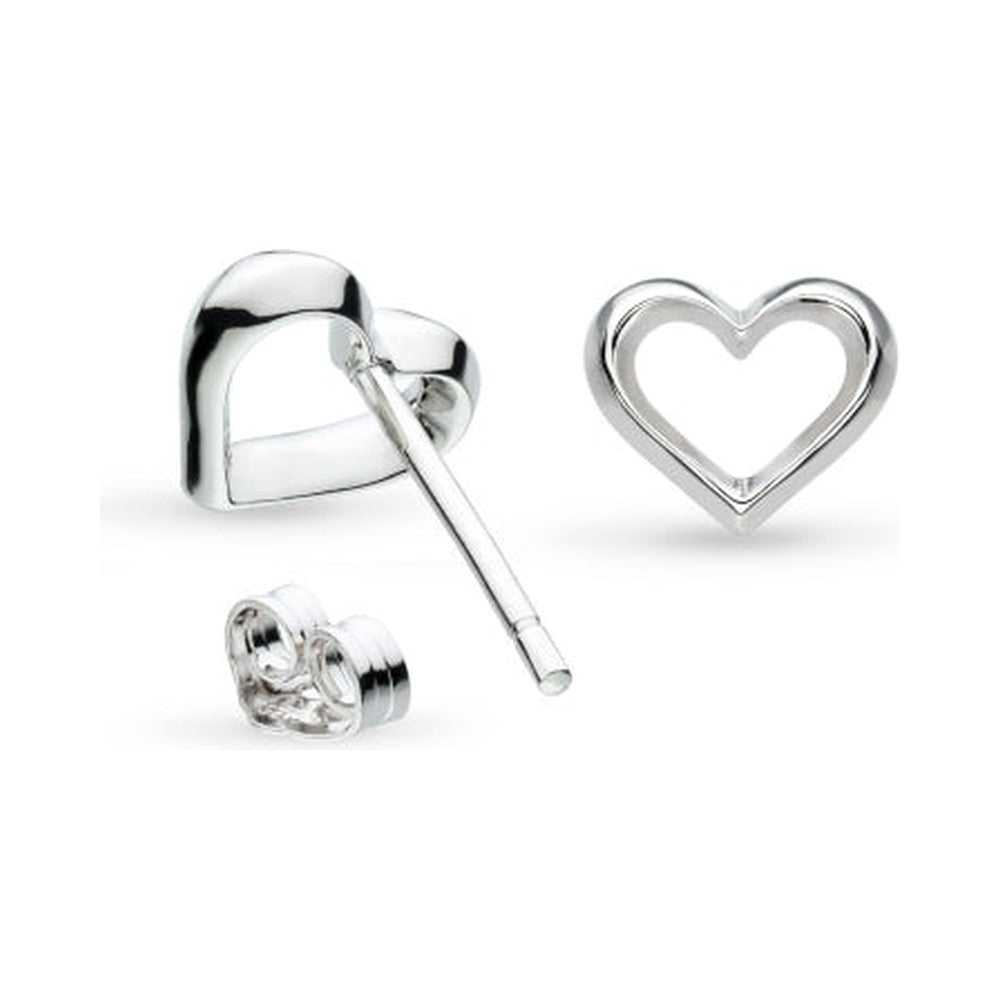 Kit Heath Love Silver Heart Fine Outline Stud Earrings 40530RP