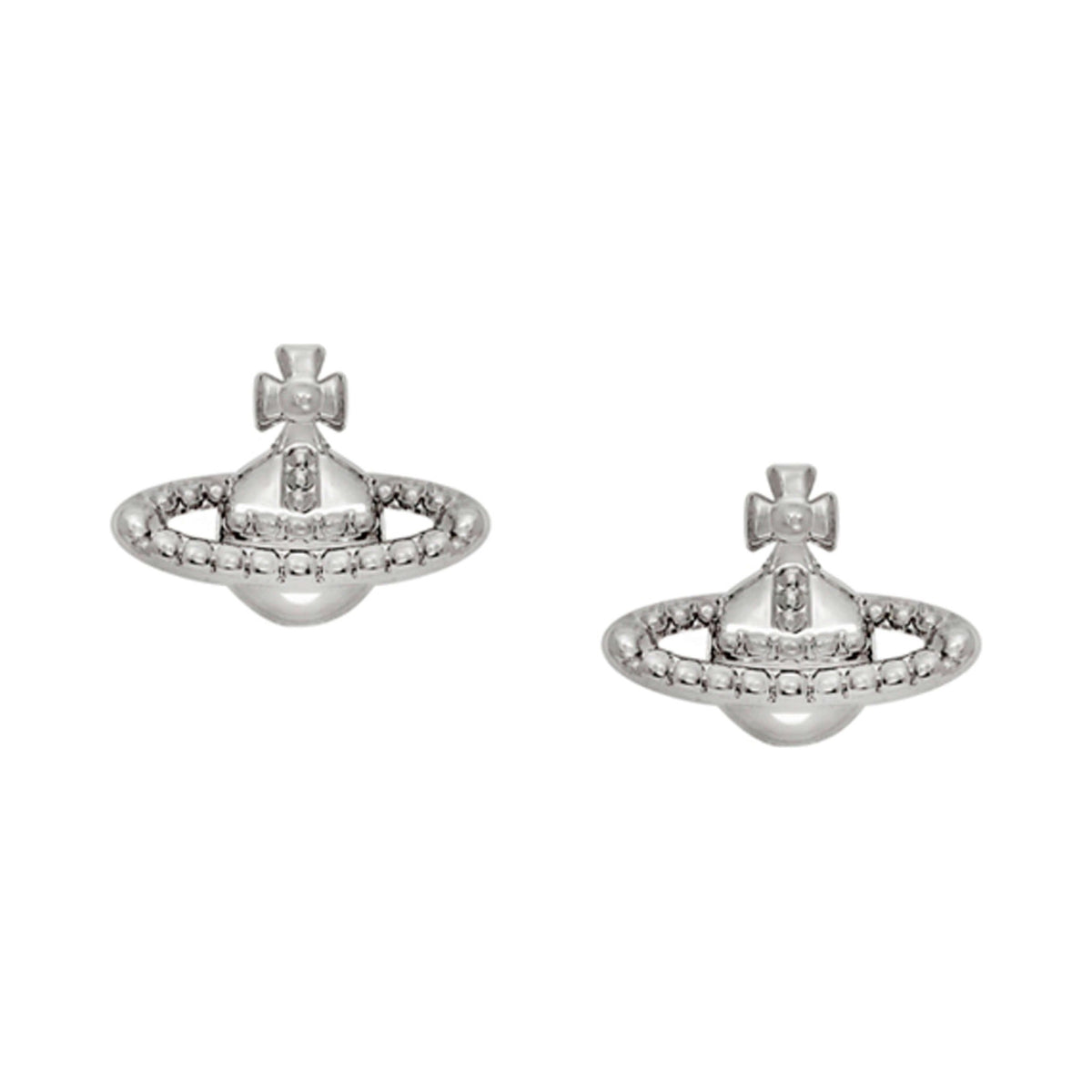 The Vivienne Westwood Farah Orb Earrings, platinum plated earrings from Vivienne Westwood, available at OD’s Jewellers in St Helens.