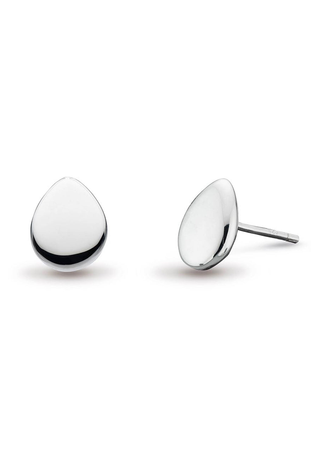 Silver Coast Pebbles stud earrings by Kit Heath, showcasing a modern, polished teardrop design and elegant simplicity.