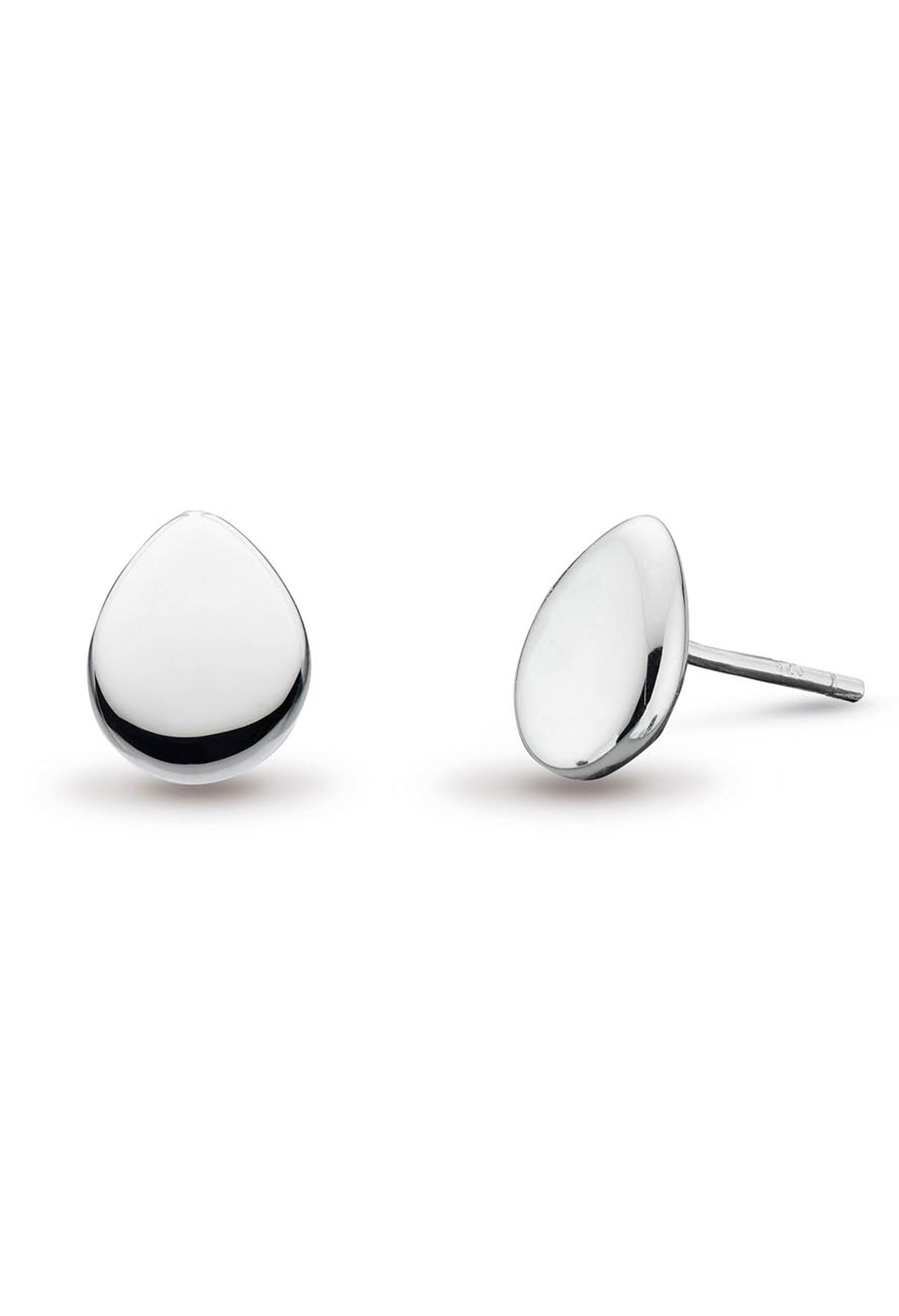 Silver Coast Pebbles stud earrings by Kit Heath, showcasing a modern, polished teardrop design and elegant simplicity.