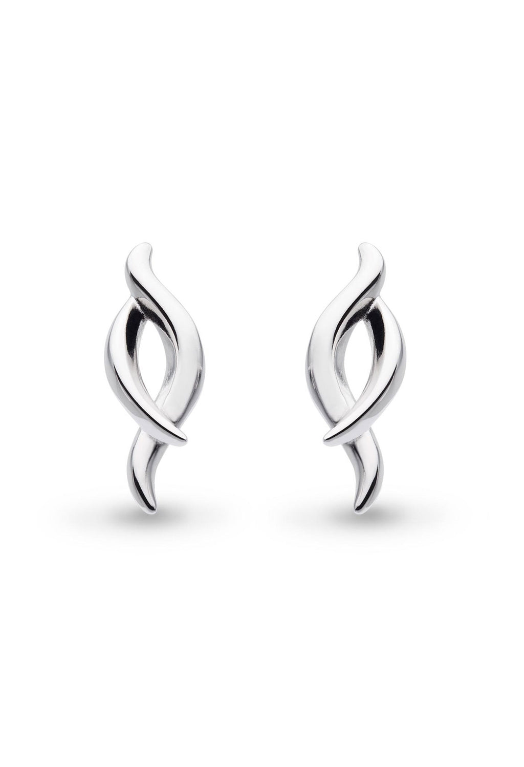 Close-up of Kit Heath's Entwine silver stud earrings featuring a twine twist design; elegant jewelry detail.