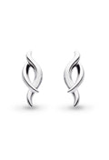 Close-up of Kit Heath's Entwine silver stud earrings featuring a twine twist design; elegant jewelry detail.