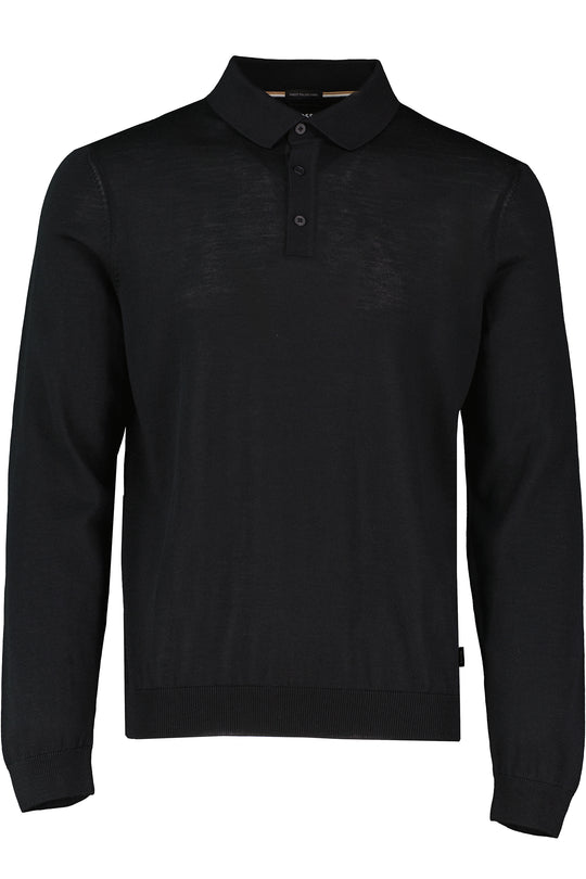 Men's BOSS Black Lancione Black 3 Button Knitted Polo