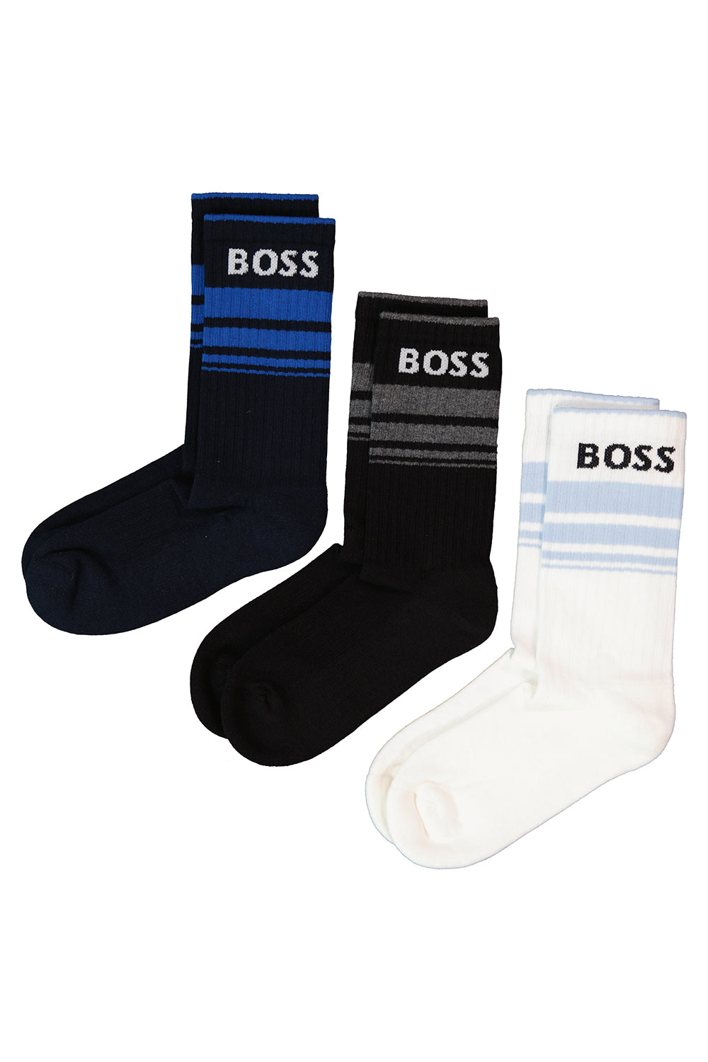 Men's BOSS Black 3 Pack Rib Stripe Socks — view 2
