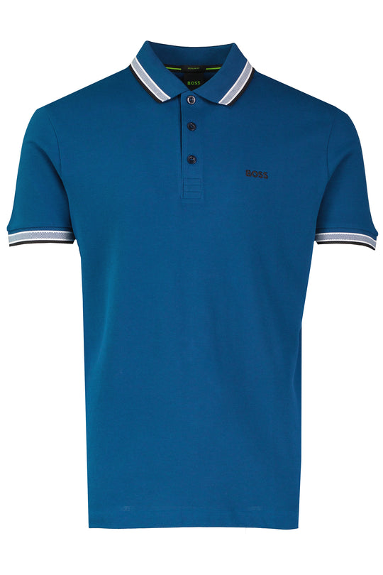 Mens BOSS Green Paddy Open Blue Polo Shirt