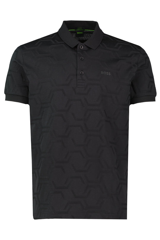 Mens BOSS Green Paddy HexaQuilt Black Relaxed Fit Polo Shirt
