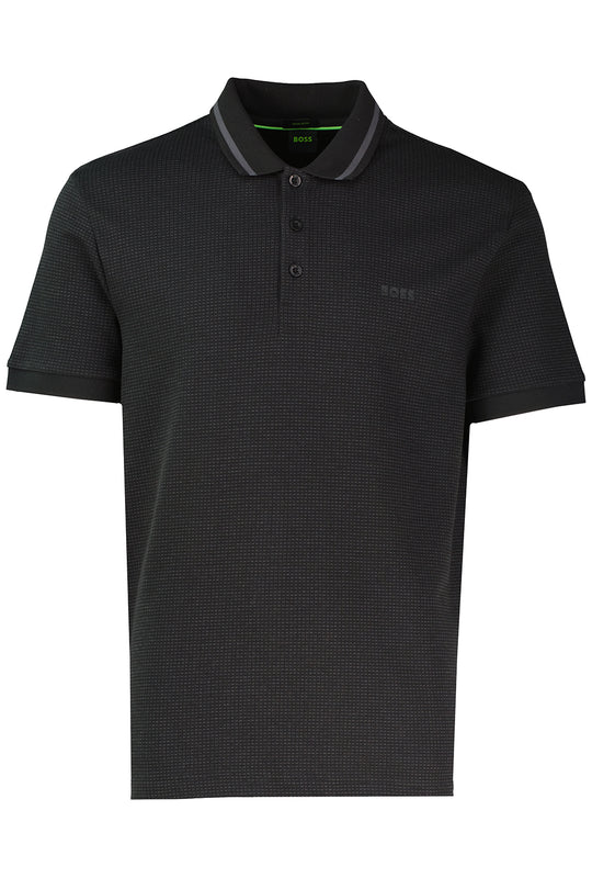 Mens BOSS Green Paddy Tape JQ Black Polo Shirt