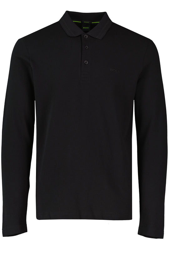 Mens BOSS Green Plisy Black Long Sleeve Polo Shirt